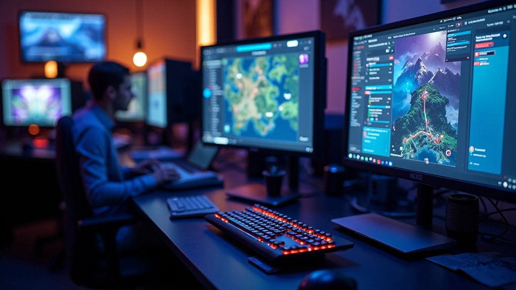 Modern game development studio with designers working on economy systems